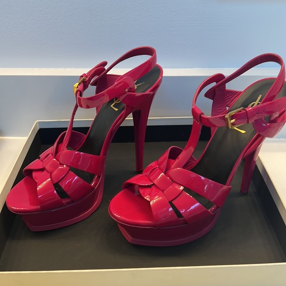 Ysl Saint Laurent Fuschia Tribute Sandals Size 37 - Picture 8 of 9